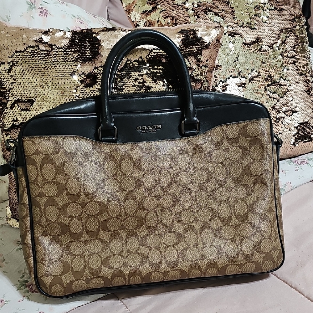 Coach Signature Brown and Black Briefcase